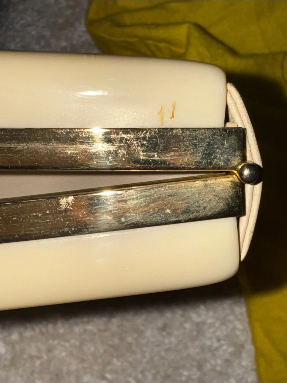 Cream Dome Clutch with Gold Chain Strap
